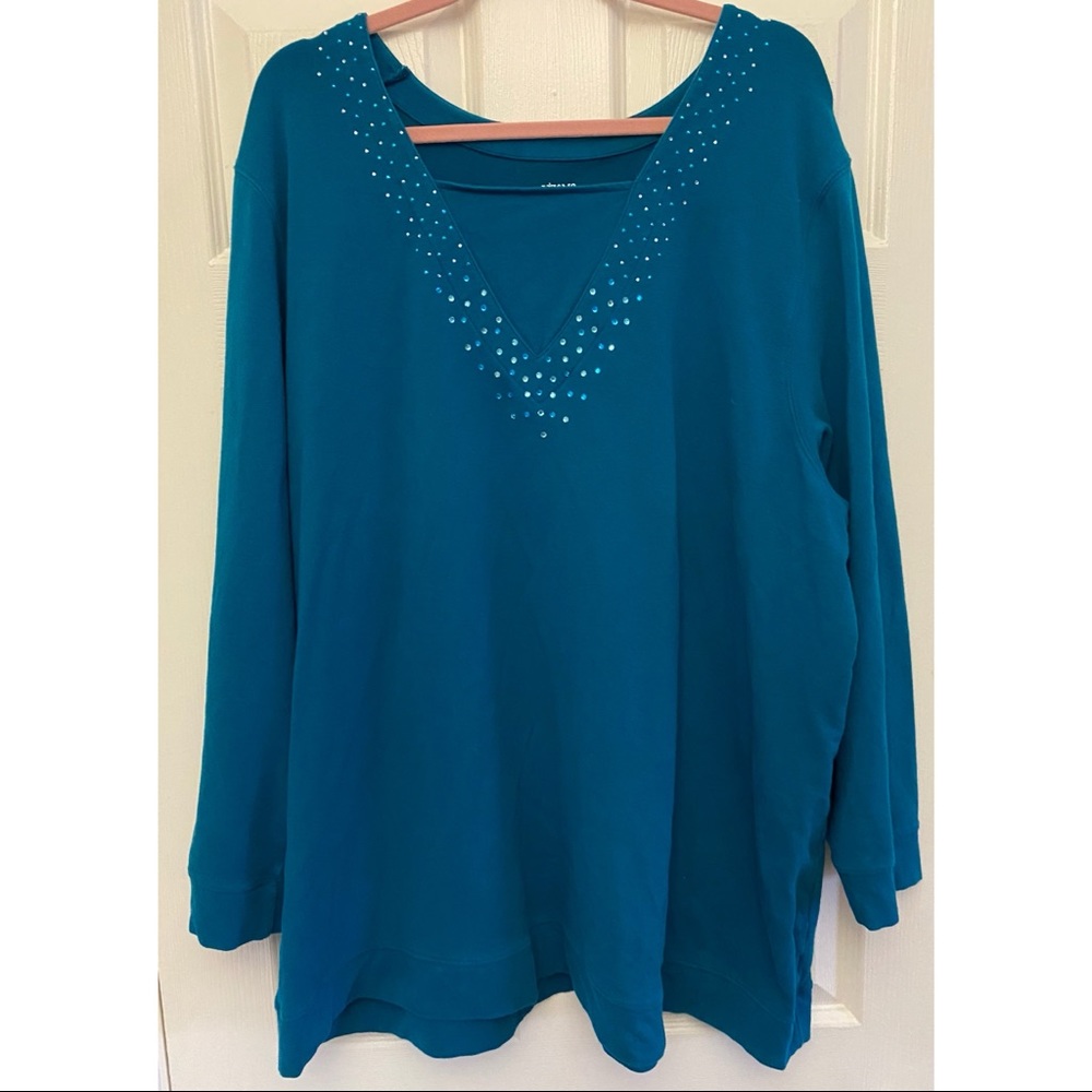 Liz & Me Sport Turquoise Embellished Top Size 3X